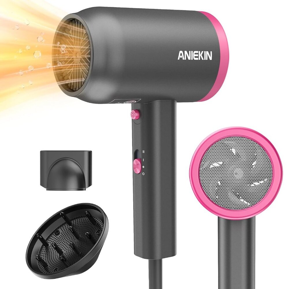 ANIEKIN Hair Dryer,Portable Ionic Blow Dryer with Diffuser for Curly Hair
